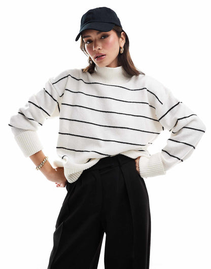 Knitted High Neck Jumper With Turn Back Cuffs