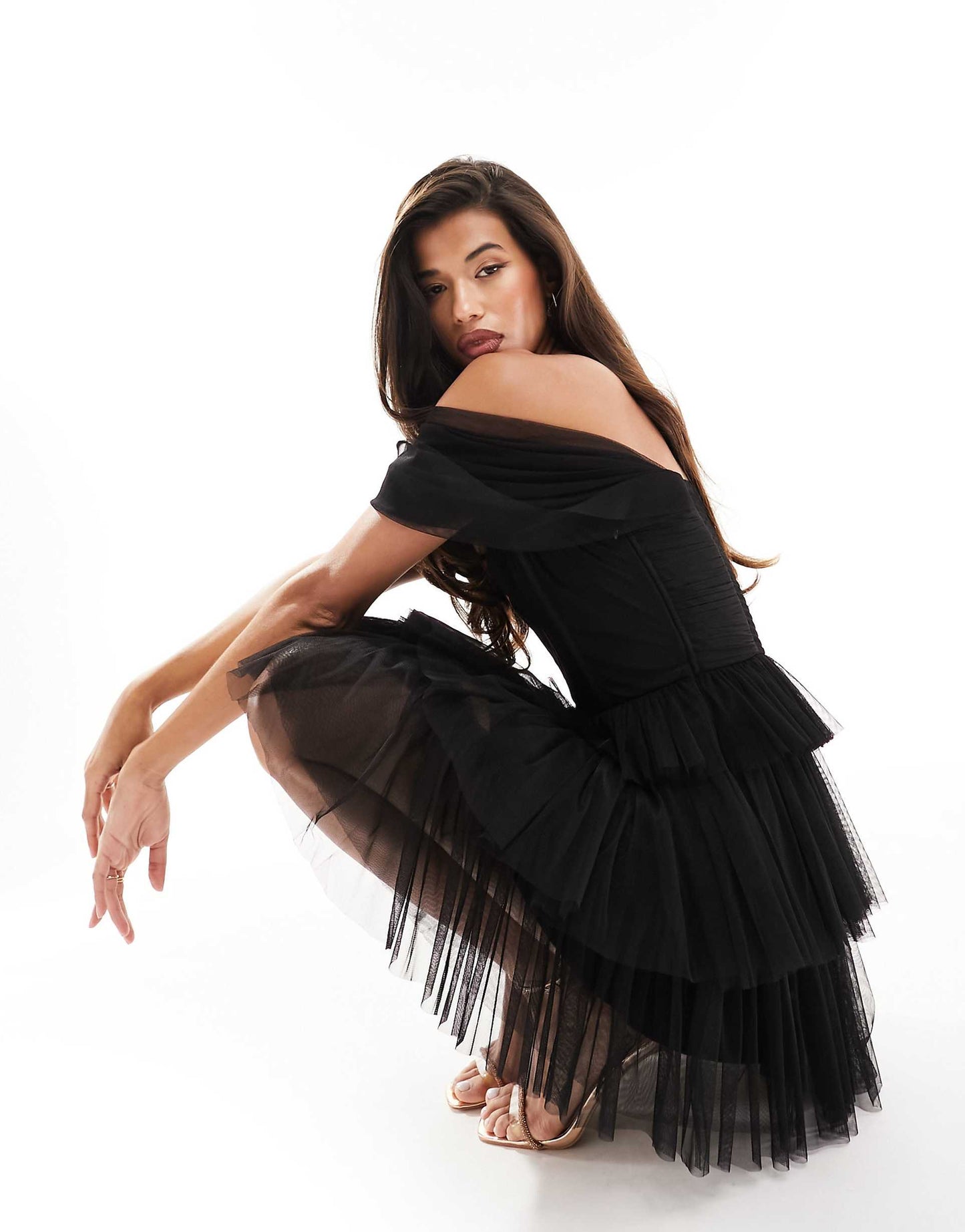 Off Shoulder Corset Tulle Mini Dress