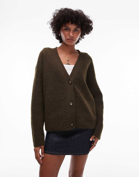 Knitted Easy Clean Rib Detail Relaxed Cardigan