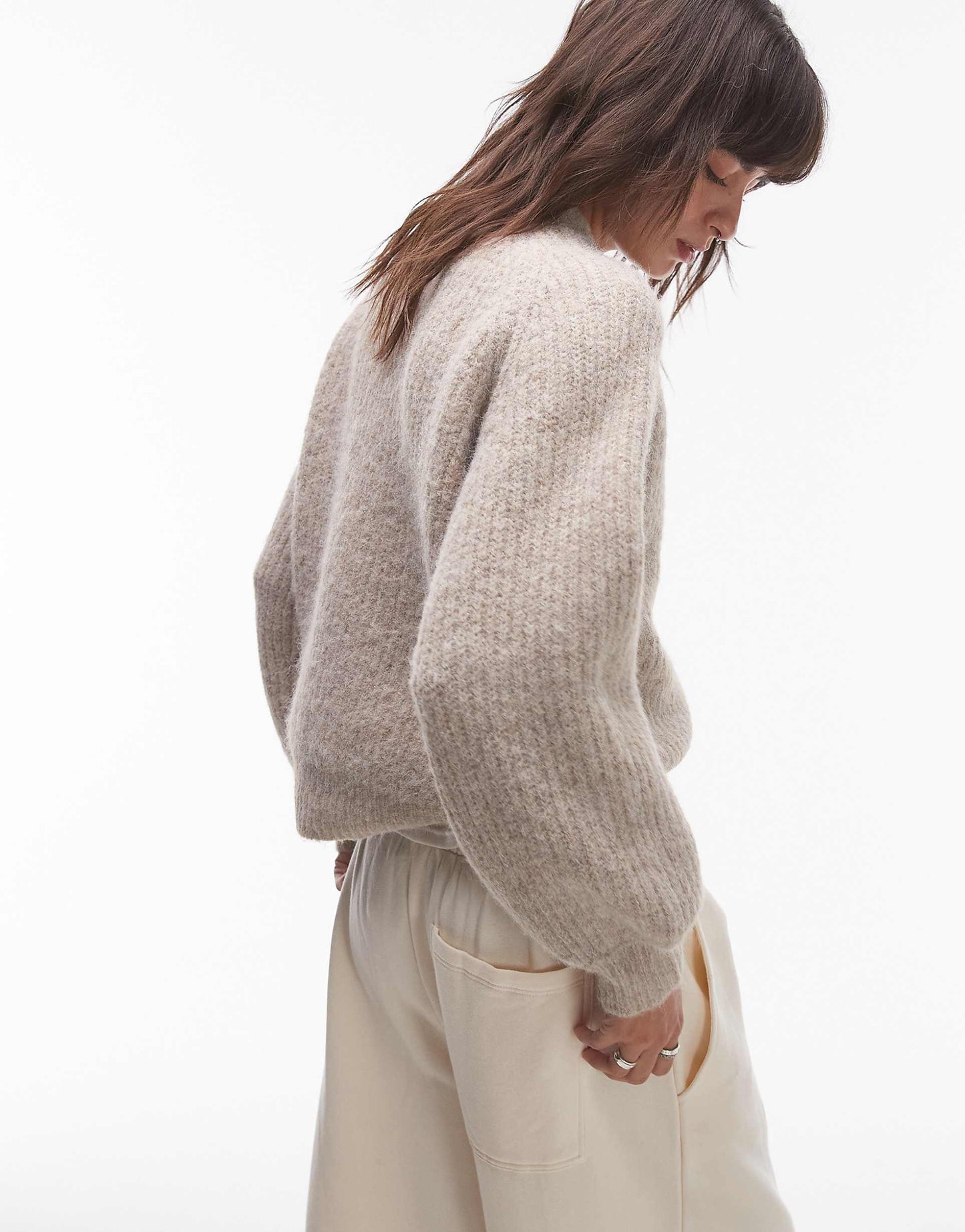 Knitted High V-Neck Fluffy Cardigan