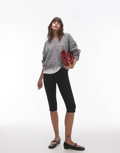 Knitted High V-Neck Fluffy Jumper
