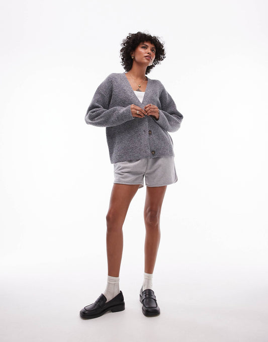 Knitted Easy Clean Rib Detail Relaxed Cardigan