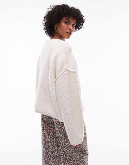 Knitted Clean Exposed Seam Crew Relaxed Cardi