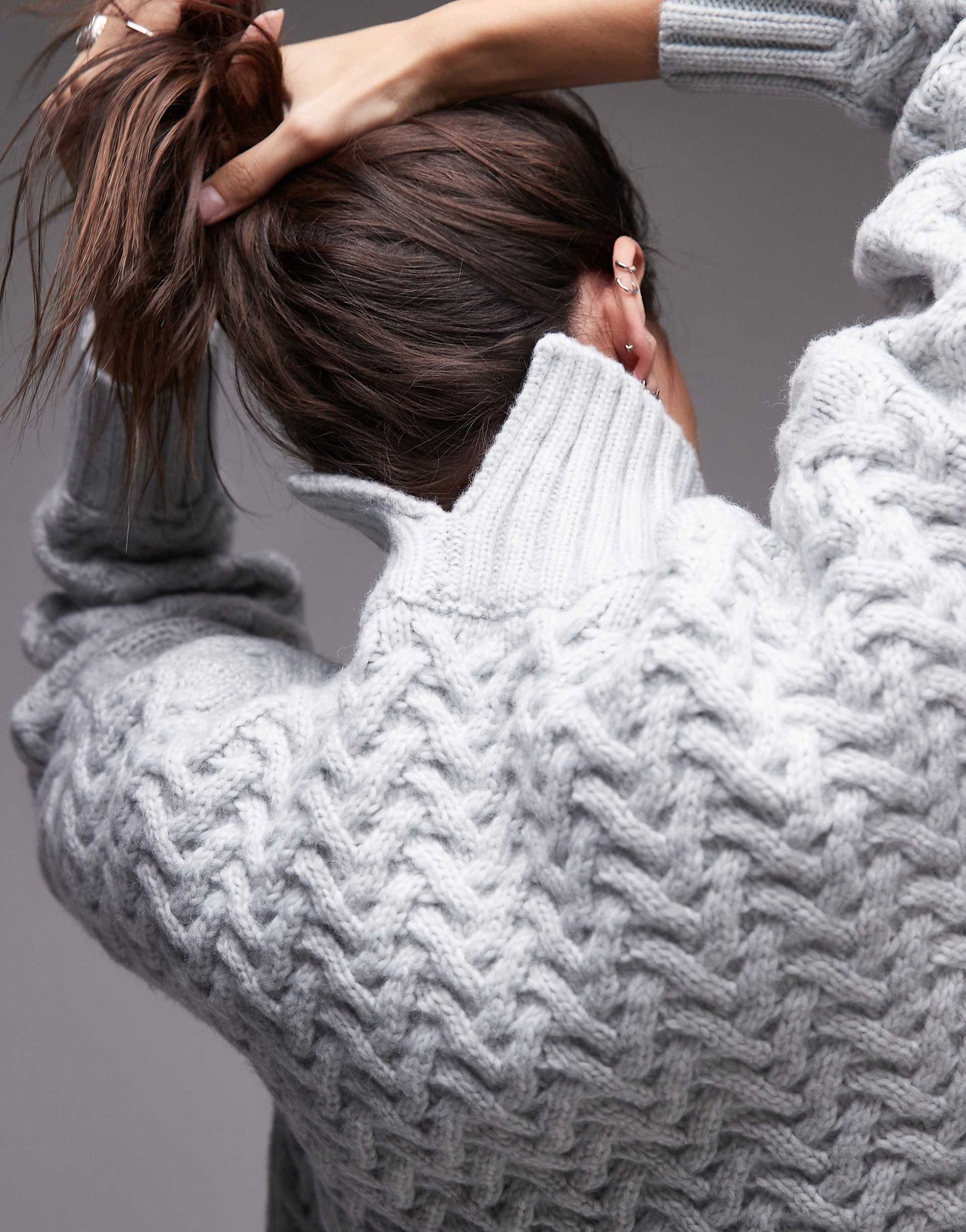 Knitted Weave Cable High Neck Oversized Jumper