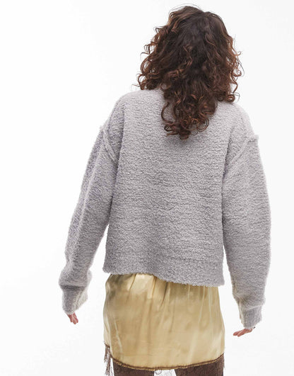 Knitted Crew Teddy Cardi With Pockets