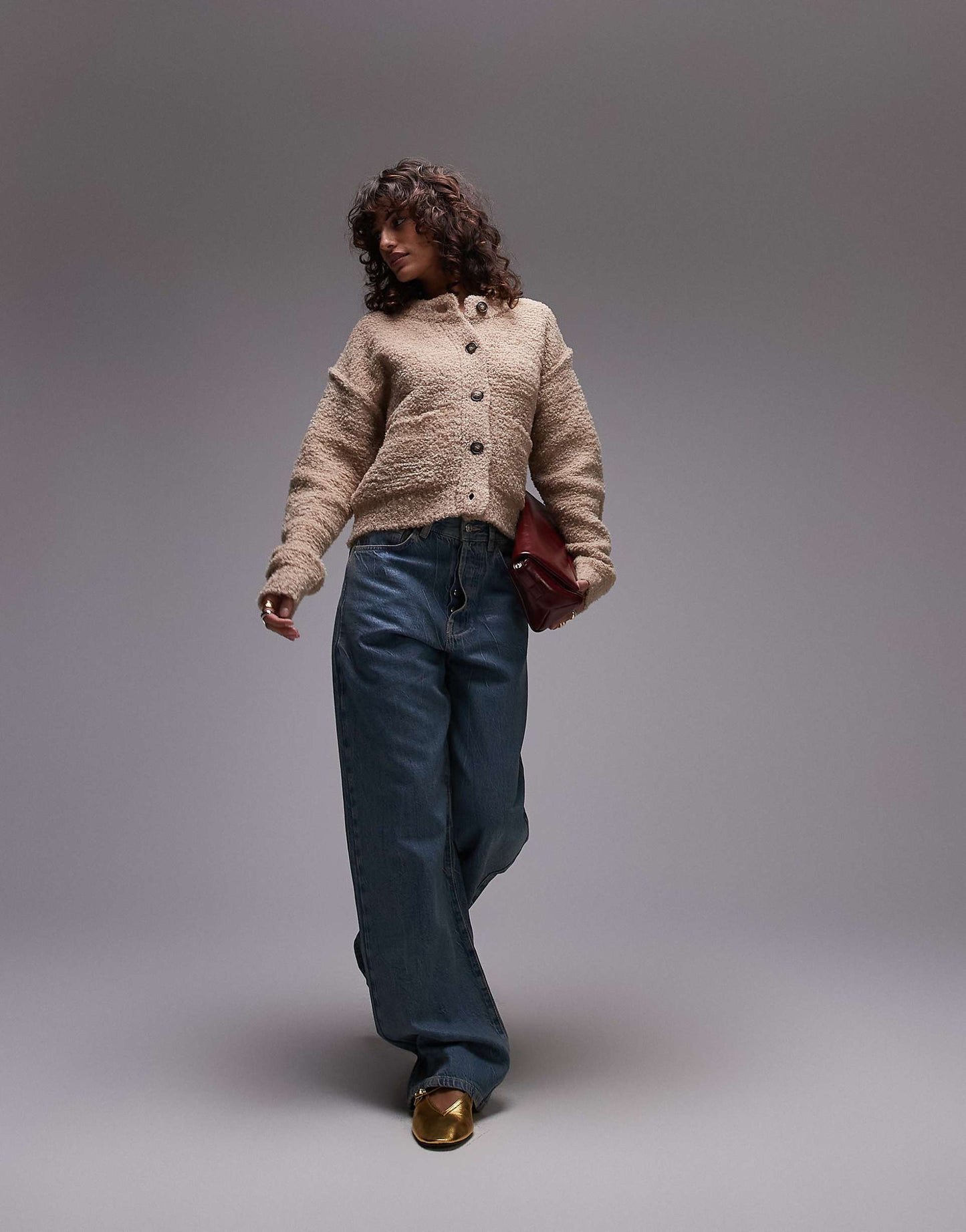 Knitted Crew Teddy Cardigan With Pockets