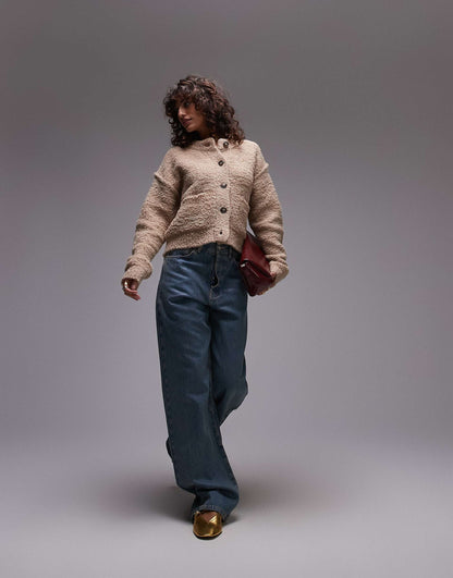Knitted Crew Teddy Cardigan With Pockets