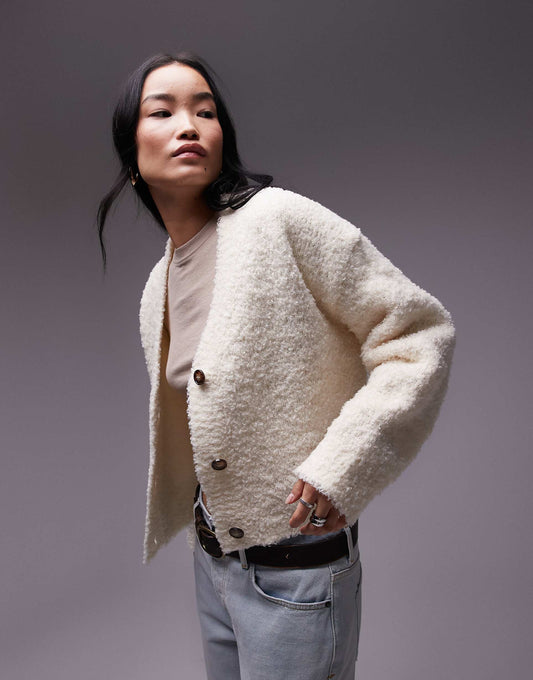 Knitted V-Neck Boucle Oversized Cardigan