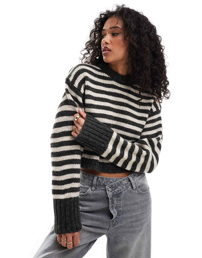 Crew Neck Jumper With Chunky Trims