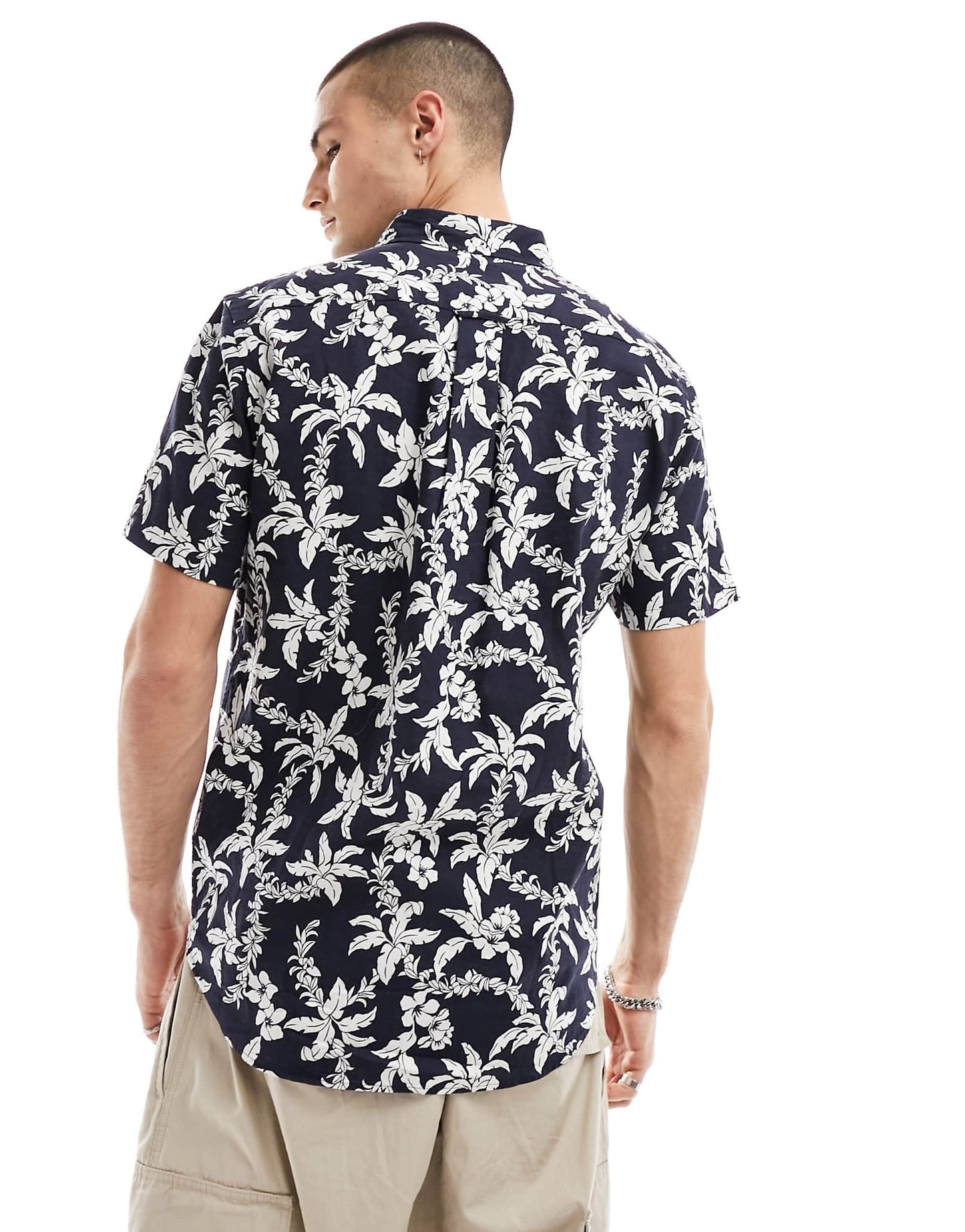 Short Sleeve Viscose Hawaii Print Revere Collar Shirt Relaxed Fit