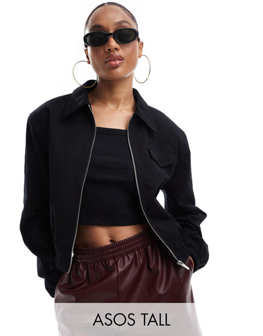 Tall Tailored Top Collar Bomber Jacket With Pocket Detail