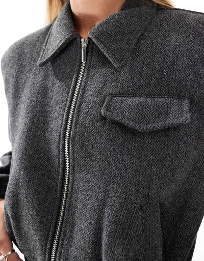 Tailored Top Collar Bomber Jacket With Pocket Detail