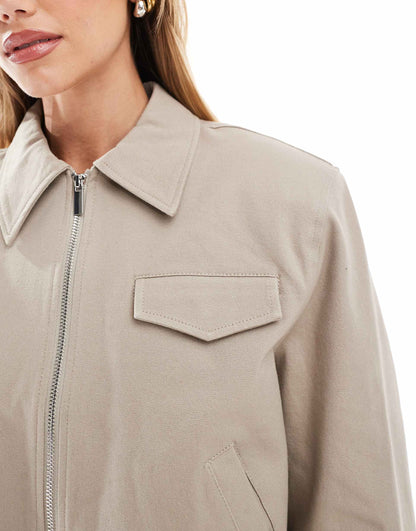 Tailored Top Collar Bomber Jacket With Pocket Detail