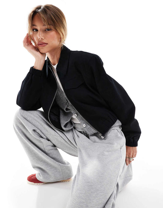 Tailored Top Collar Bomber Jacket With Pocket Detail