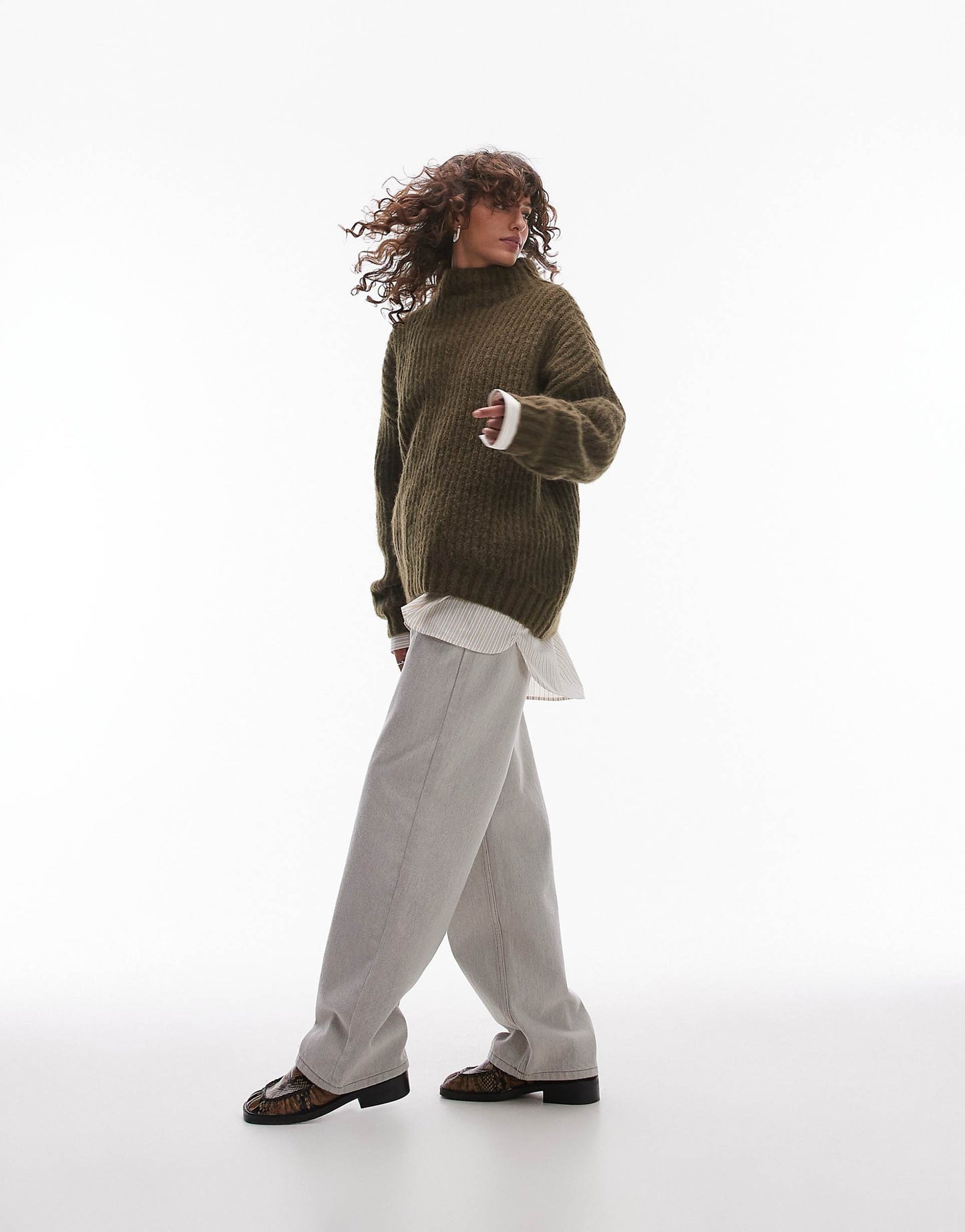 Knitted Fluffy High Neck Oversized Jumper