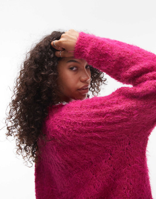 Knitted Super Fluffy Rib Detail Relaxed Jumper