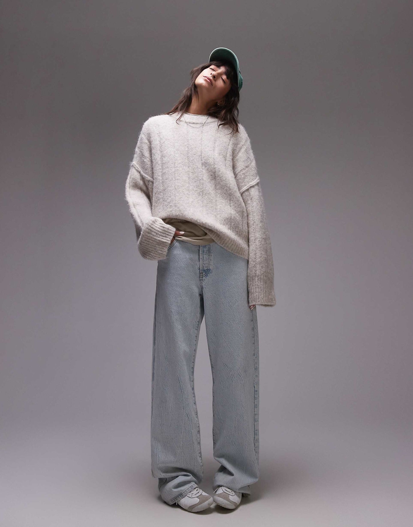 Knitted Fluffy Rib Oversized Crew Jumper