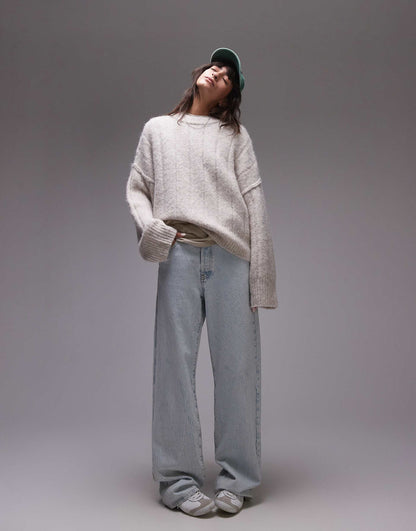 Knitted Fluffy Rib Oversized Crew Jumper