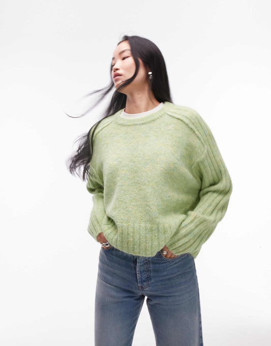 Knitted Rib Detail Crew Relaxed Jumper