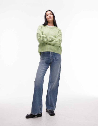 Knitted Rib Detail Crew Relaxed Jumper