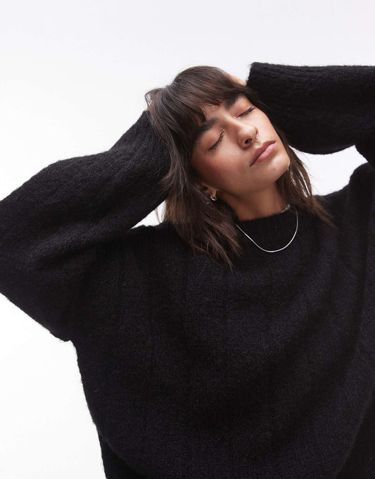 Knitted Fluffy Rib Oversized Crew Jumper