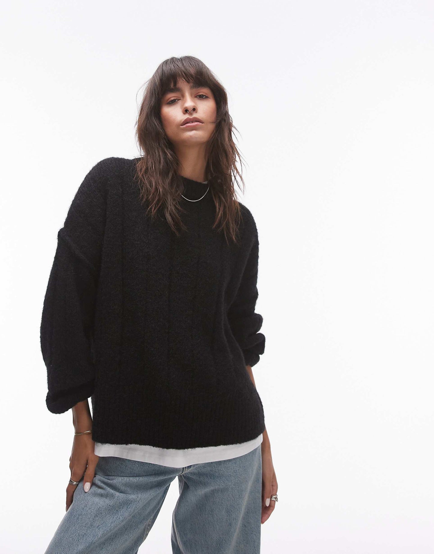 Knitted Fluffy Rib Oversized Crew Jumper