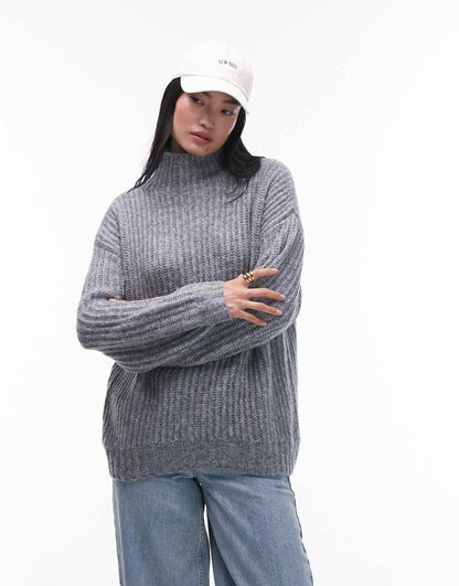 Knitted Fluffy High Neck Oversized Jumper