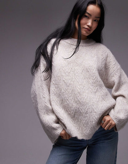 Knitted Fluffy All Over Cable Oversized Jumper