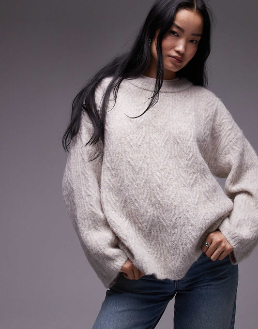 Knitted Fluffy All Over Cable Oversized Jumper