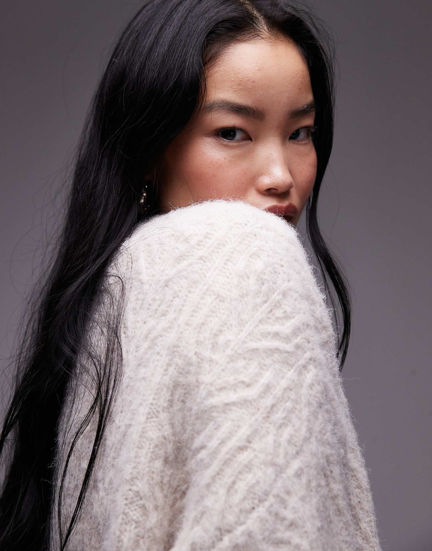 Knitted Fluffy All Over Cable Oversized Jumper