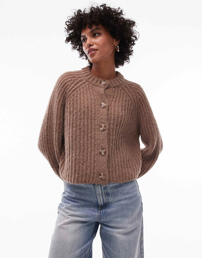 Knitted Chunky Crew Neck Cardigan