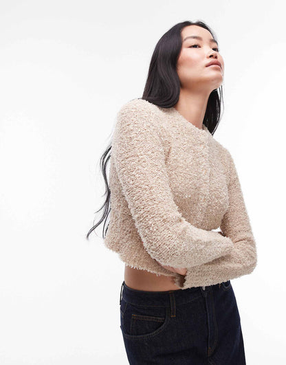 Knitted Textured Crew Micro Cardigan