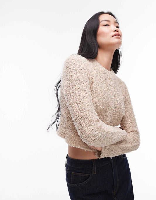 Knitted Textured Crew Micro Cardigan