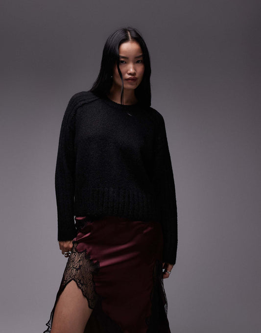 Knitted Rib Detail Crew Relaxed Jumper