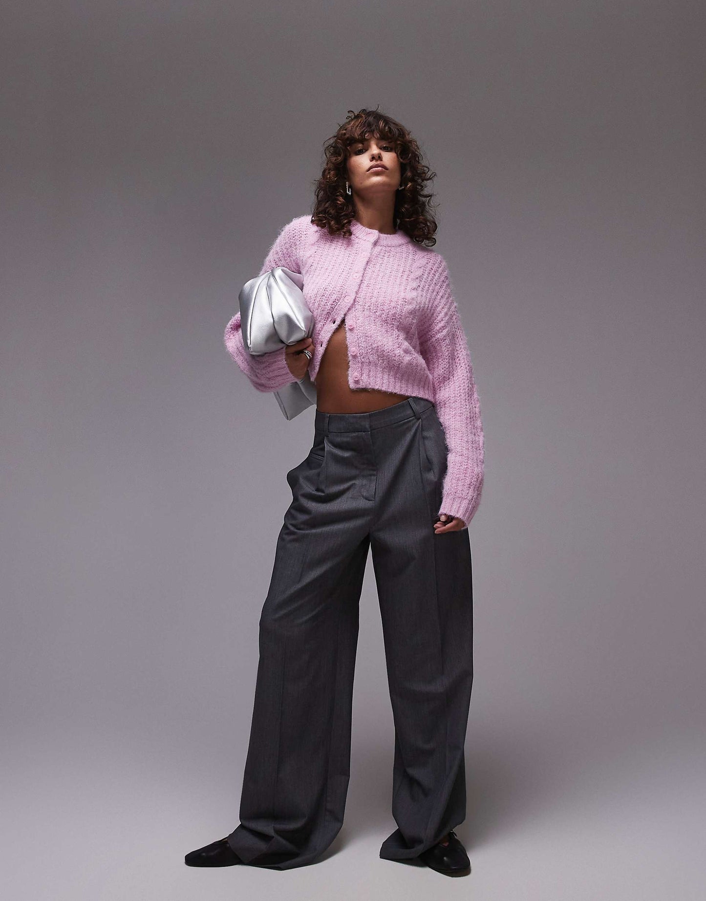 Knitted Cropped Fluffy Cable Cardigan
