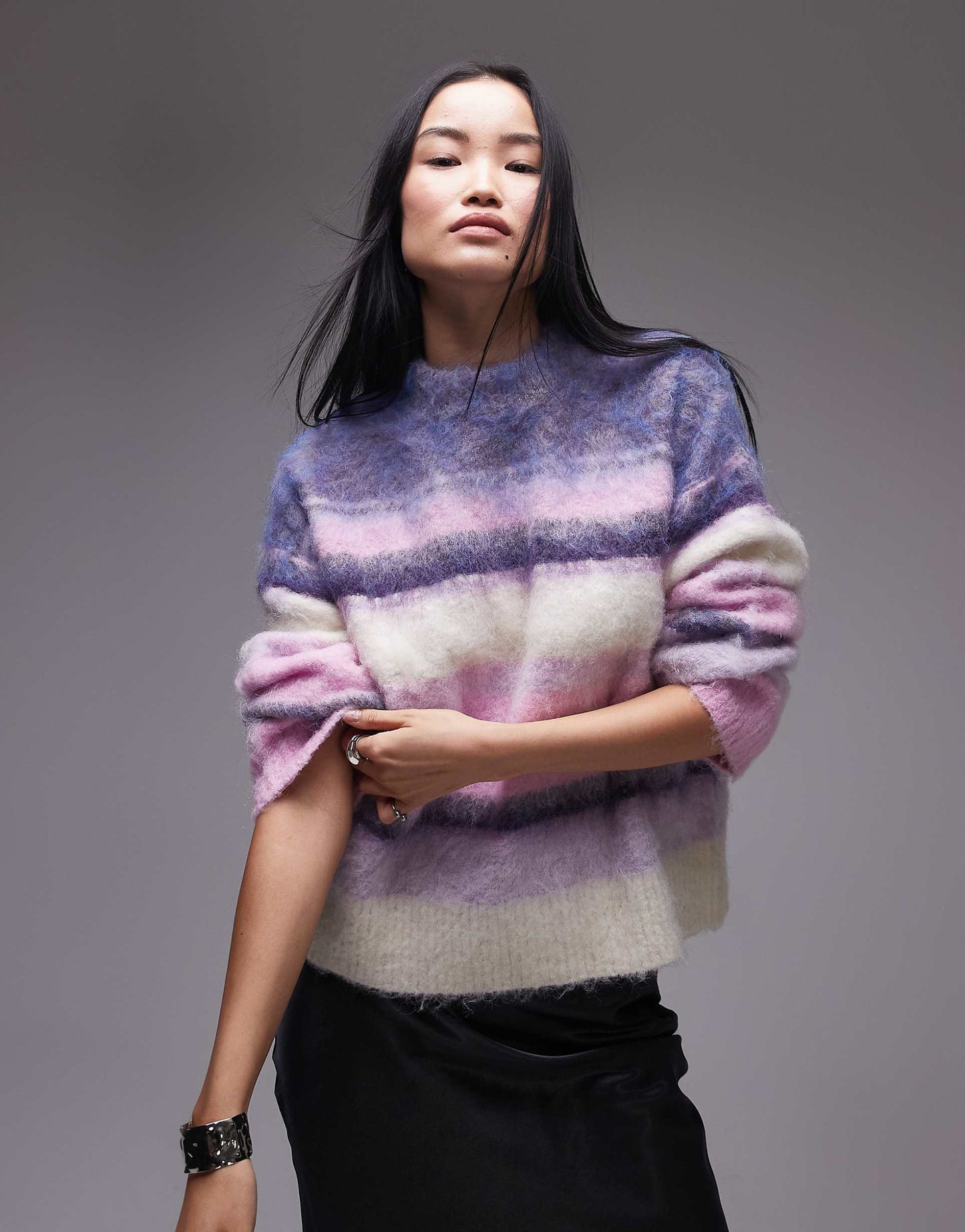 Knitted Fluffy Stripe Relaxed Jumper