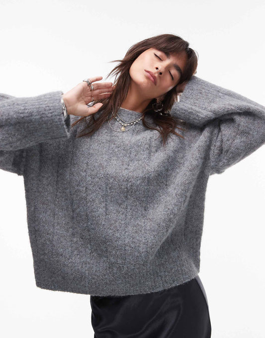 Knitted Fluffy Rib Oversized Crew Jumper