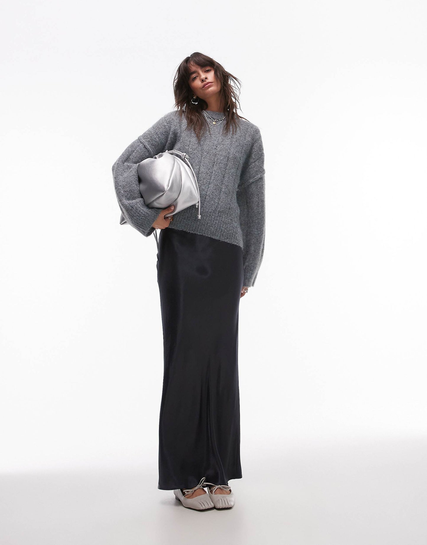 Knitted Fluffy Rib Oversized Crew Jumper