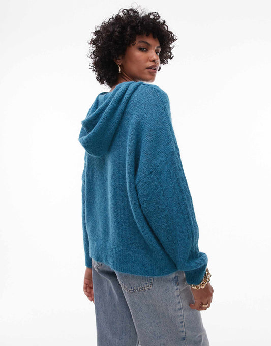 Knitted Fluffy Cable Hoodie