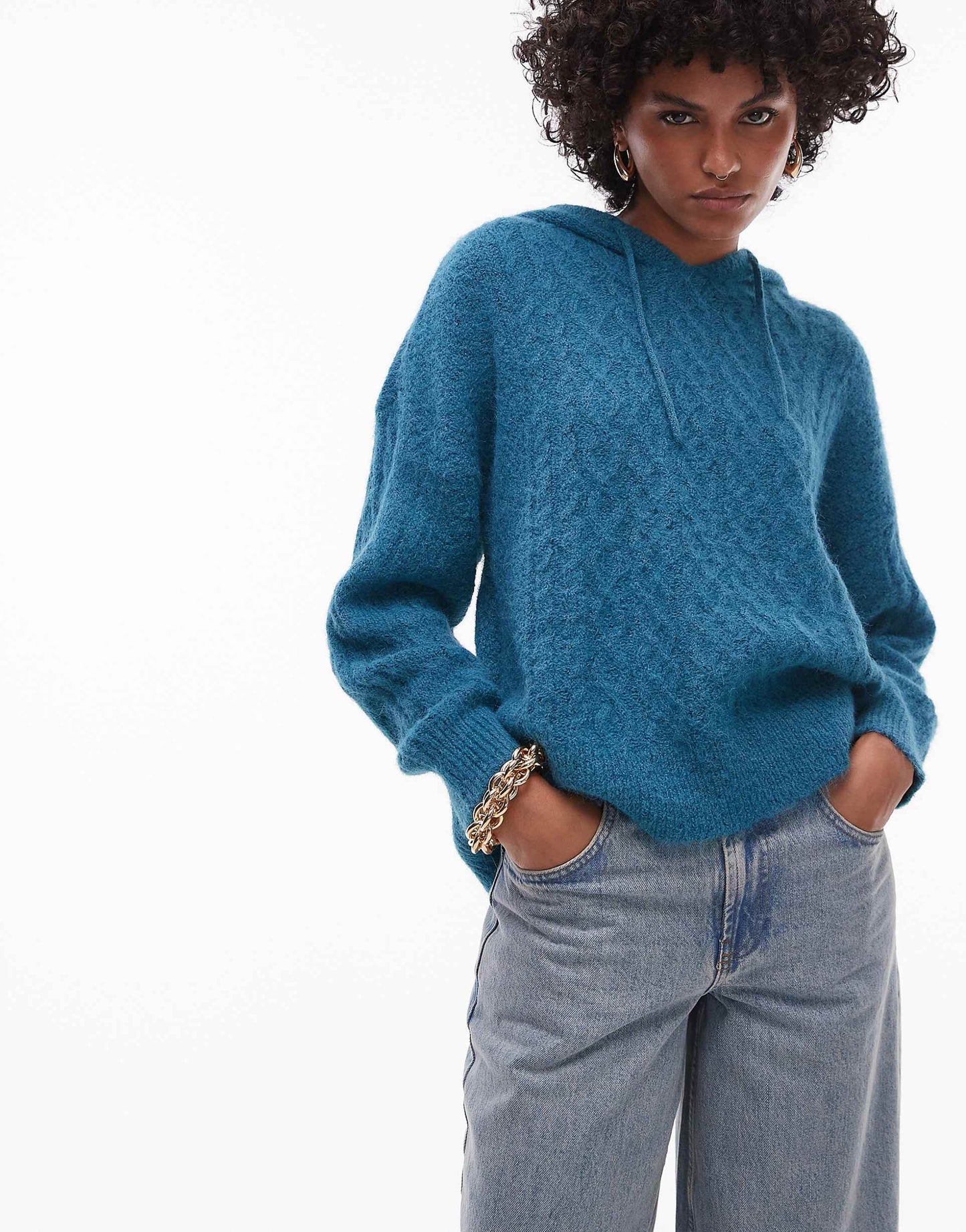 Knitted Fluffy Cable Hoodie