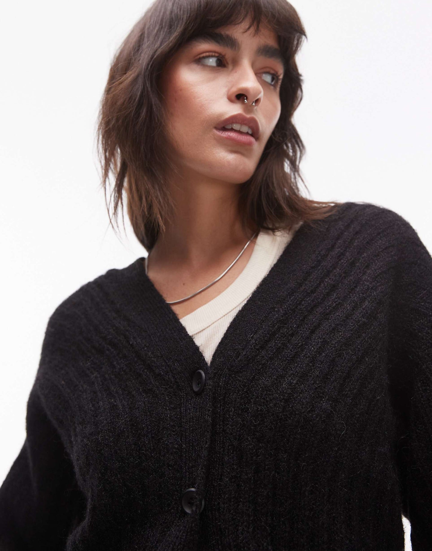 Knitted Ovoid Sleeve V-Neck Cardigan