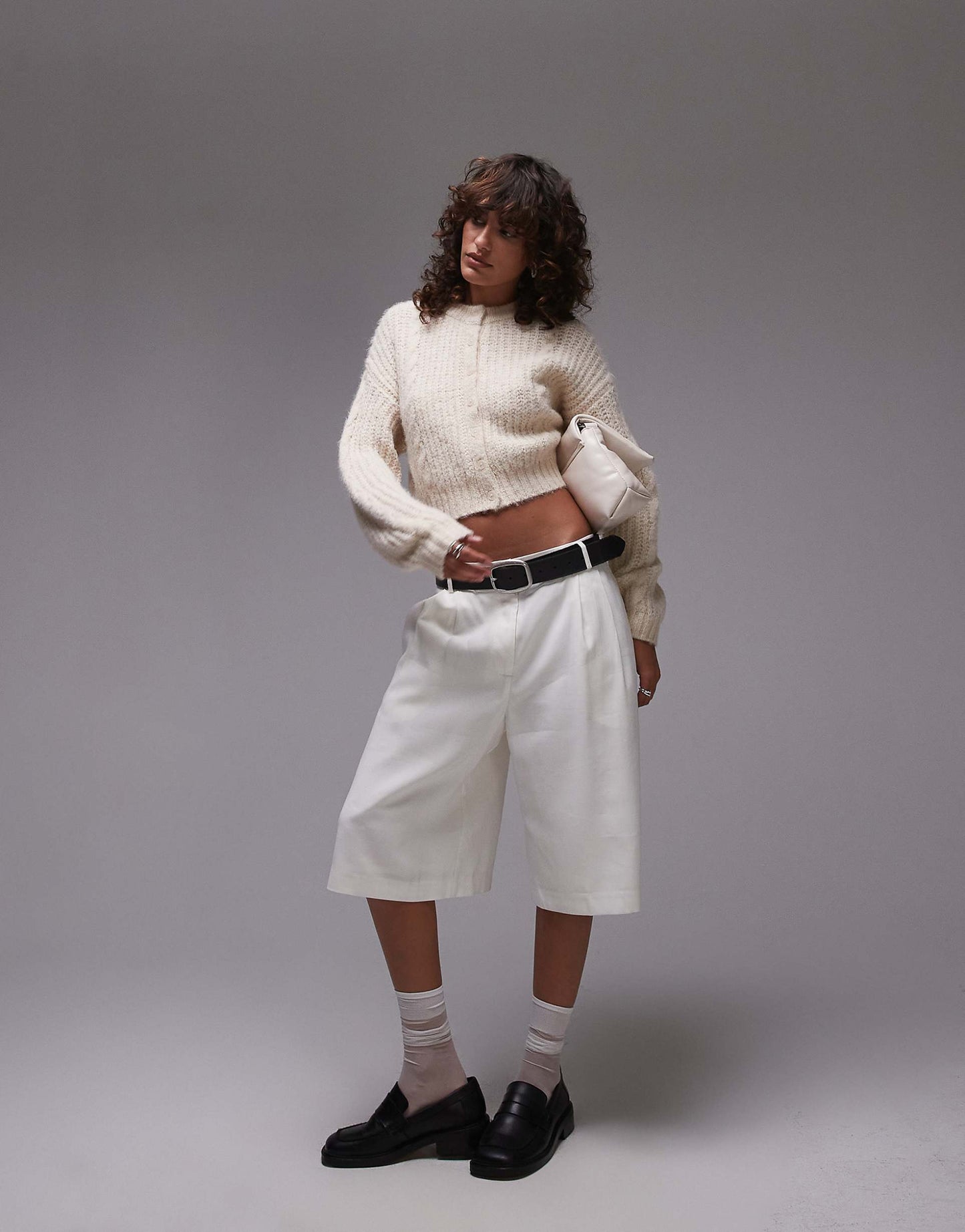Knitted Cropped Fluffy Cable Cardigan