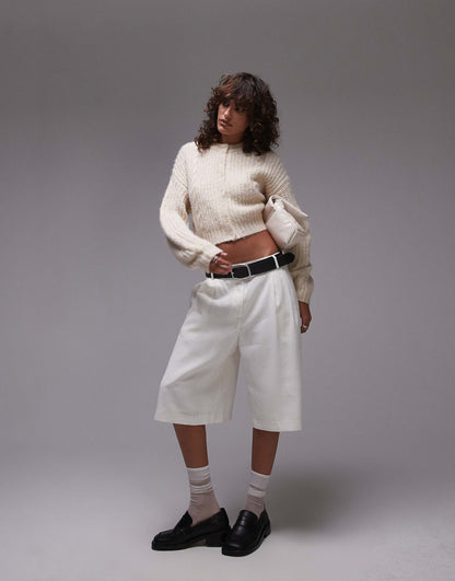 Knitted Cropped Fluffy Cable Cardigan