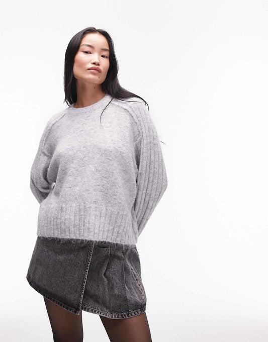 Knitted Rib Detail Crew Relaxed Jumper