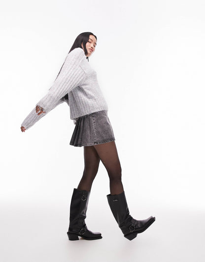 Knitted Rib Detail Crew Relaxed Jumper