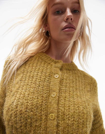 Knitted Cropped Fluffy Cable Cardigan
