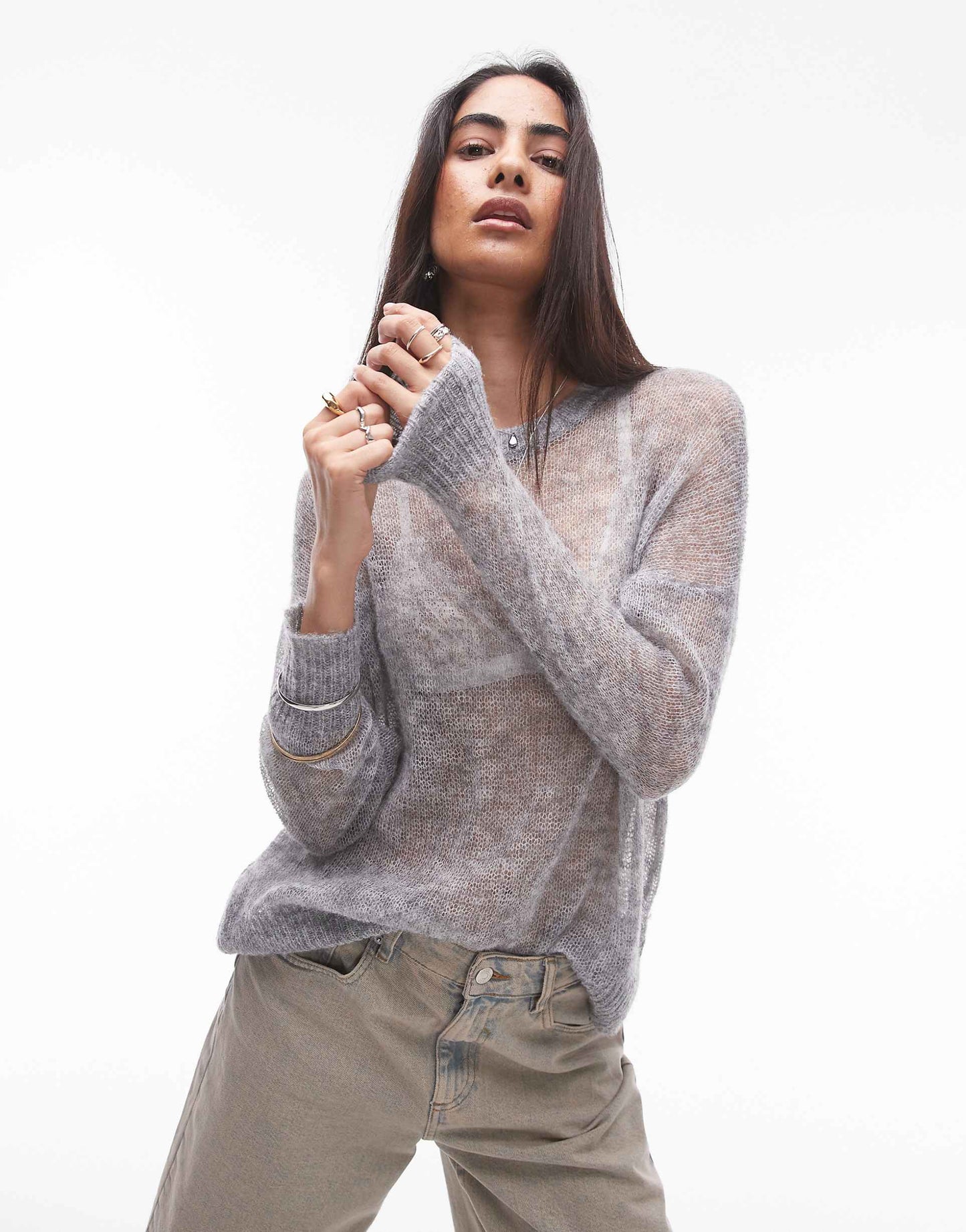 Knitted Sheer Long Line Jumper