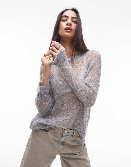 Knitted Sheer Long Line Jumper