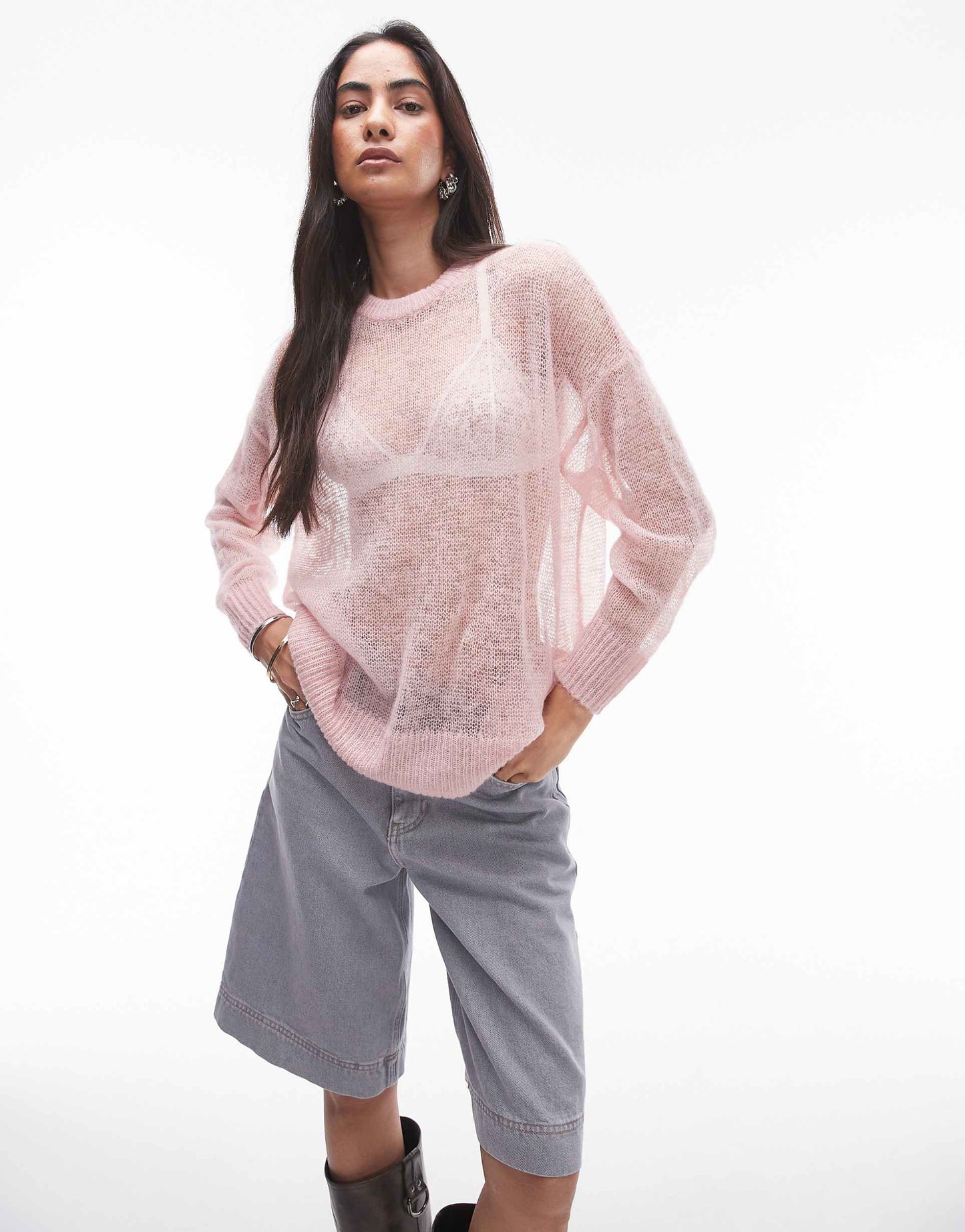 Knitted Sheer Long Line Jumper