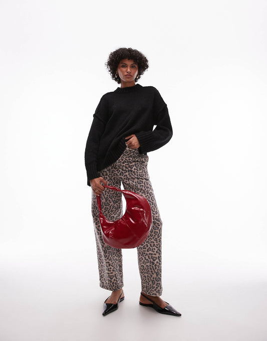Knitted Fluffy Rib Detail Exposed Seam Crew Oversized Jumper